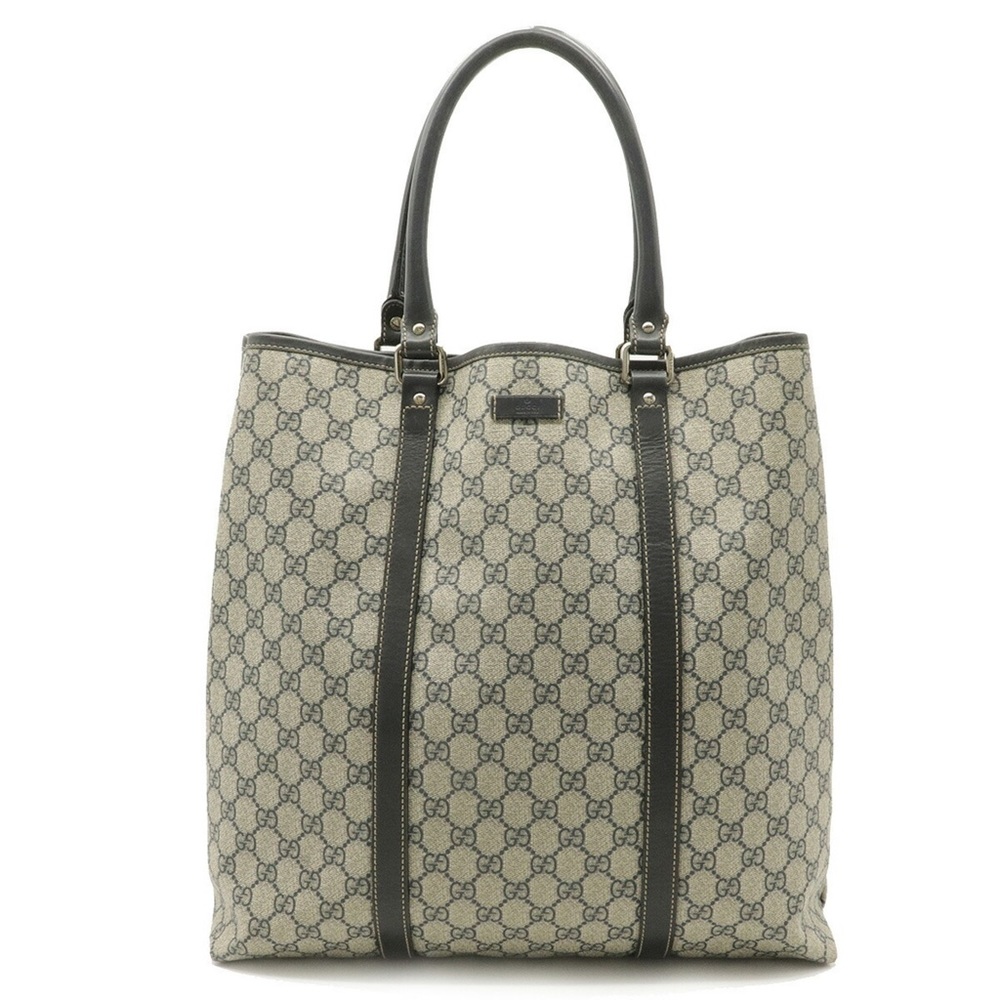 GUCCI Gucci GG Supreme Plus Tote Bag Shoulder PVC Leather Beige Navy Blue